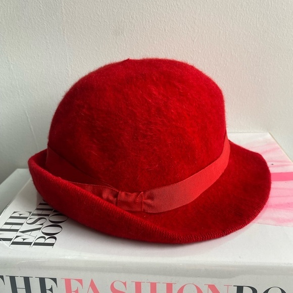 Betmar Angora Wool Blend bucket‎ hat with ribbon trim Red - Picture 9 of 9